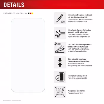 Displex apsauginis stiklas (10H) Google Pixel 9a su EASY-ON® Eco montavimo rėmeliu, atsparus įbrėžimams