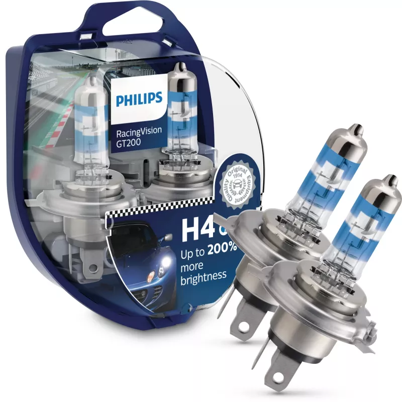 Philips RacingVision GT200 12342RGTS2 aukšto našumo halogeninė lemputė, 60 W, 12 V, H4, 3600 K, 2 vnt.