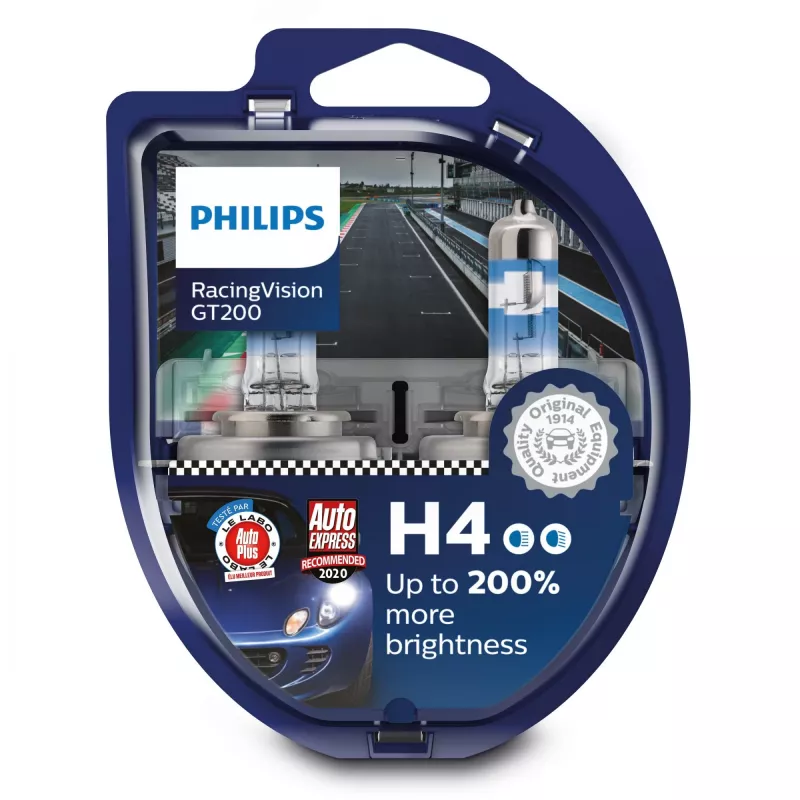 Philips RacingVision GT200 12342RGTS2 aukšto našumo halogeninė lemputė, 60 W, 12 V, H4, 3600 K, 2 vnt.