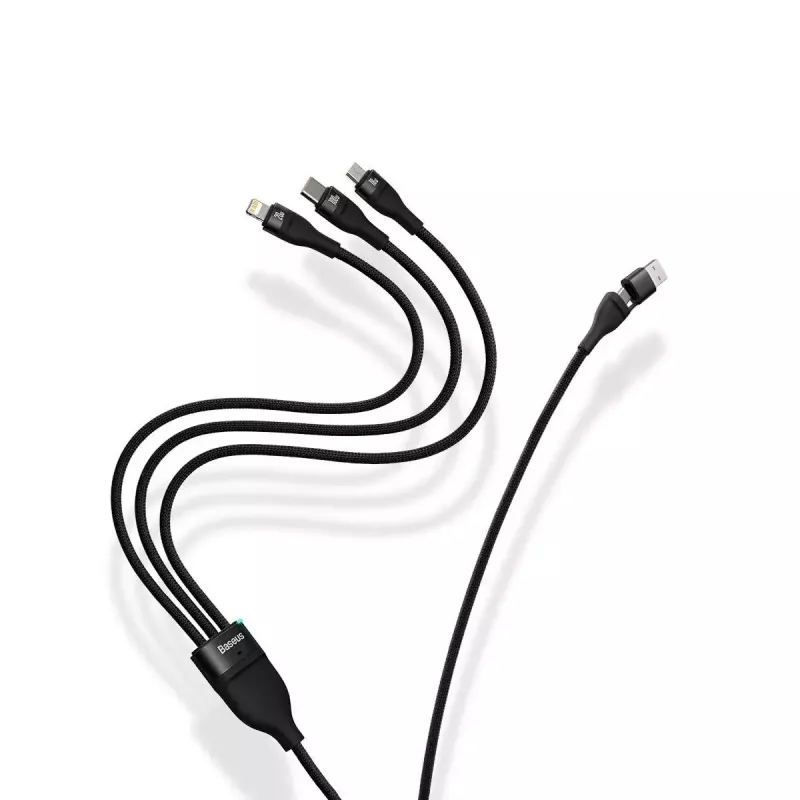 Baseus Flash Series 2 USB laidas 3 viename, USB-C + Micro USB + Lightning, 100 W, 1,2 m, mėlynas