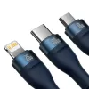 Baseus Flash Series 2 USB laidas 3 viename, USB-C + Micro USB + Lightning, 100 W, 1,2 m, mėlynas