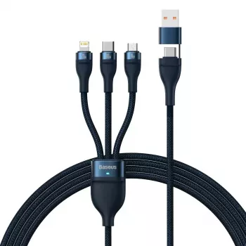Baseus Flash Series 2 USB laidas 3 viename, USB-C + Micro USB + Lightning, 100 W, 1,2 m, mėlynas