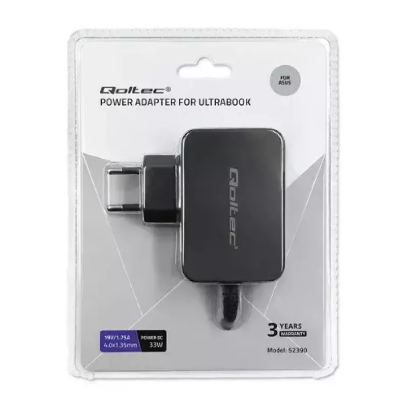 Qoltec 52408 kroviklis nešiojamam kompiuteriui 19V 2,1A juodas
