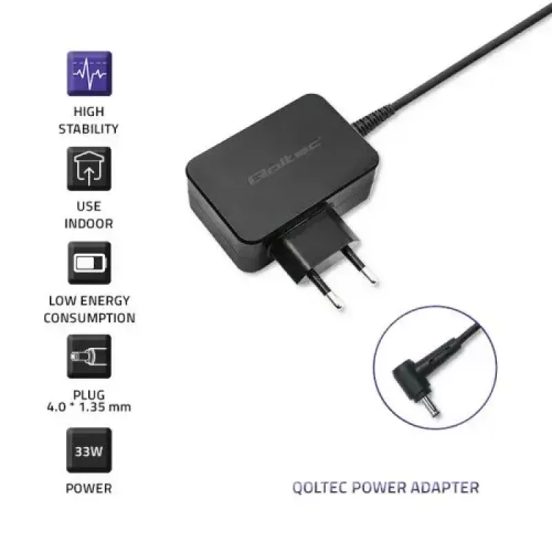 Qoltec 52408 kroviklis nešiojamam kompiuteriui 19V 2,1A juodas