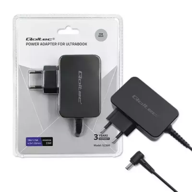 Qoltec 52408 kroviklis nešiojamam kompiuteriui 19V 2,1A juodas