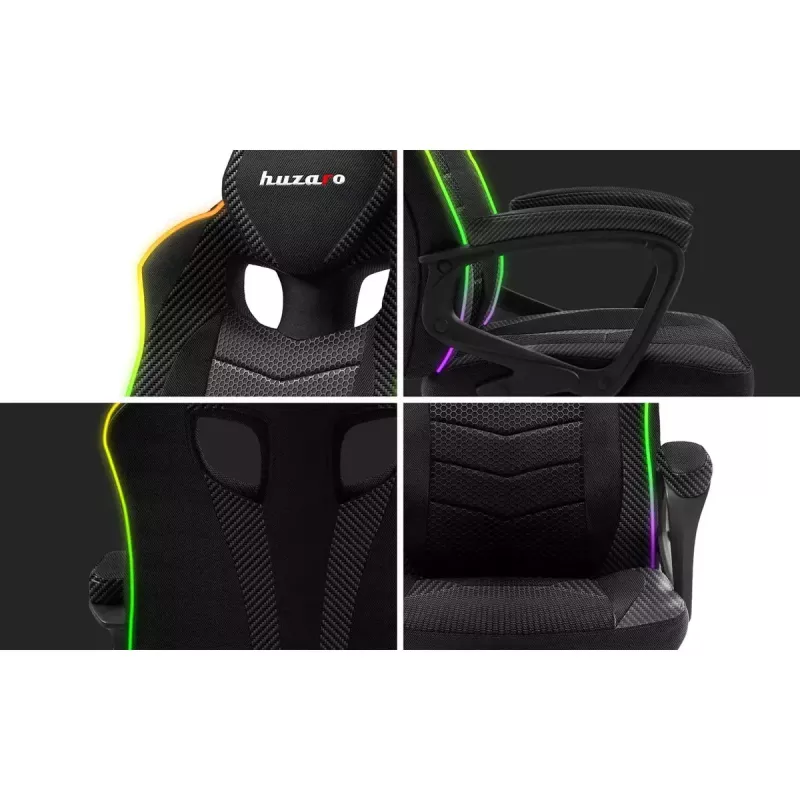 Gaming kėdė Huzaro Force 2.5 RGB Mesh – kvėpuojančiu tinkleliu, RGB apšvietimu, reguliuojamu aukščiu, atlošiama, 130 kg