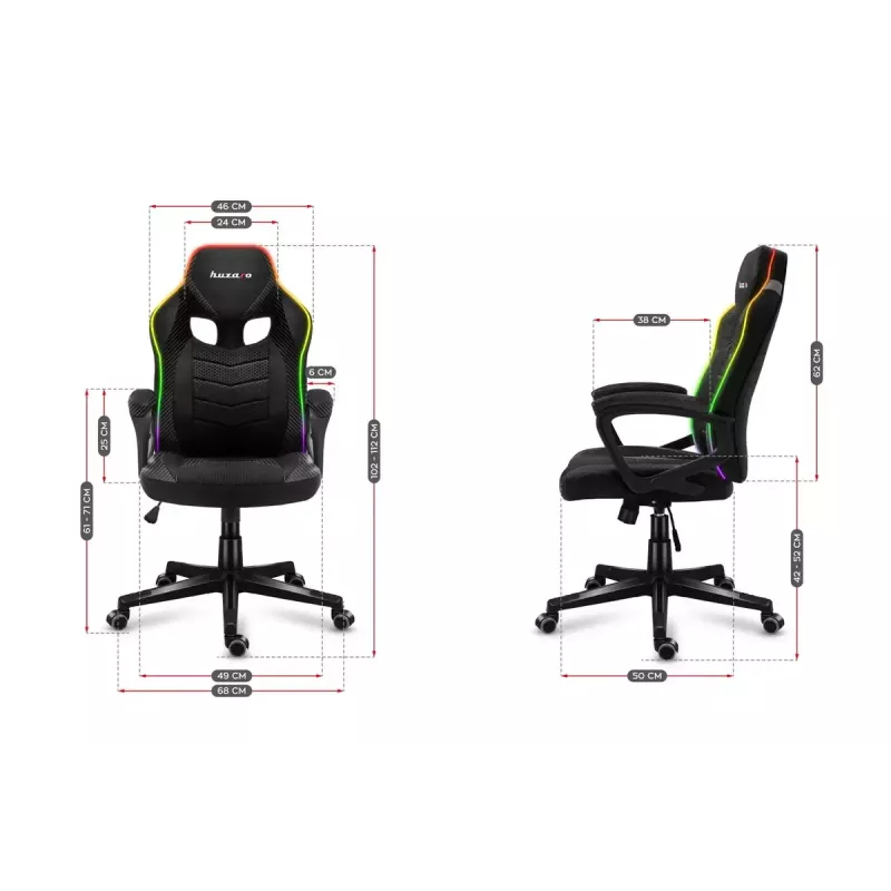 Gaming kėdė Huzaro Force 2.5 RGB Mesh – kvėpuojančiu tinkleliu, RGB apšvietimu, reguliuojamu aukščiu, atlošiama, 130 kg