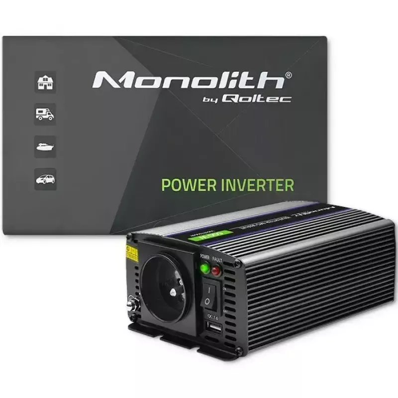 QOLTEC Monolith 600 MS Wave keitiklis 12V į 230V, 600W, grynoji/modifikuota sinusinė banga