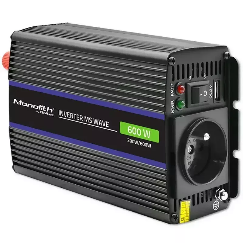 QOLTEC Monolith 600 MS Wave keitiklis 12V į 230V, 600W, grynoji/modifikuota sinusinė banga