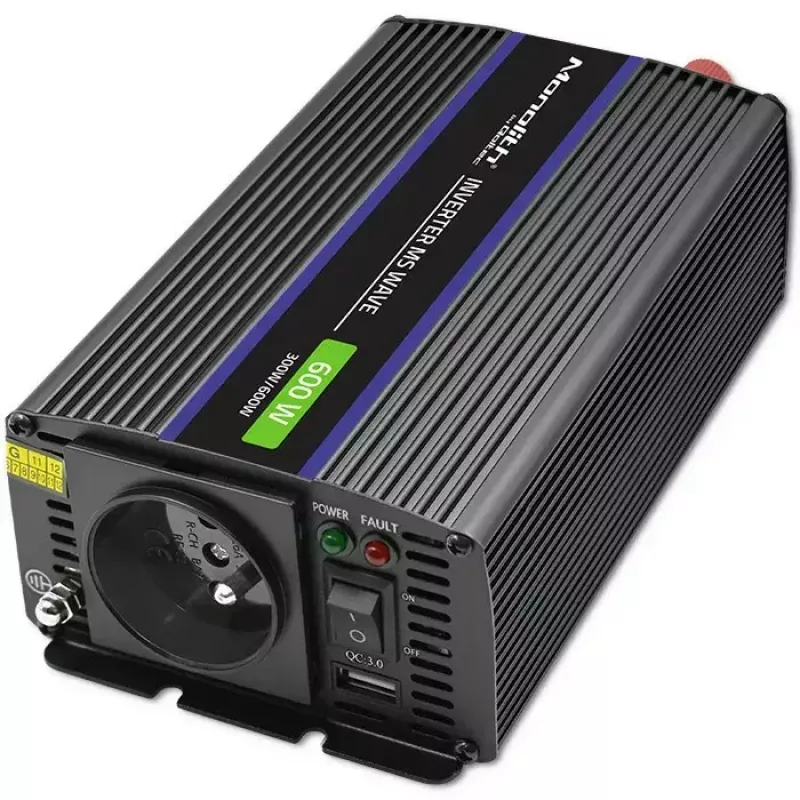QOLTEC Monolith 600 MS Wave keitiklis 12V į 230V, 600W, grynoji/modifikuota sinusinė banga