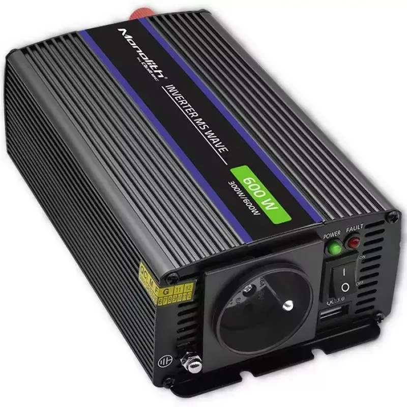QOLTEC Monolith 600 MS Wave keitiklis 12V į 230V, 600W, grynoji/modifikuota sinusinė banga