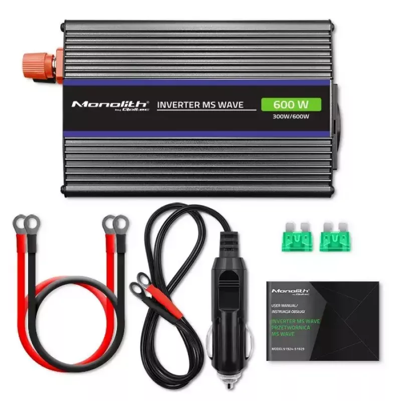 QOLTEC Monolith 600 MS Wave keitiklis 12V į 230V, 600W, grynoji/modifikuota sinusinė banga