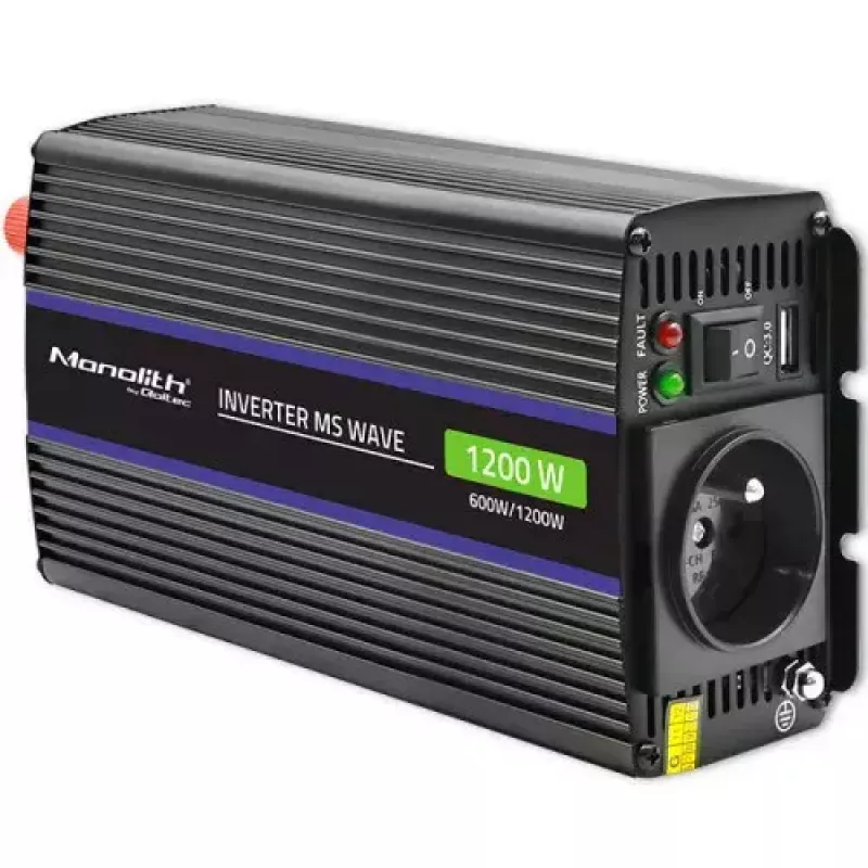QOLTEC Monolith 600 W keitiklis – 12 V į 230 V, USB PD 18 W, automobiliui/namams, juodas