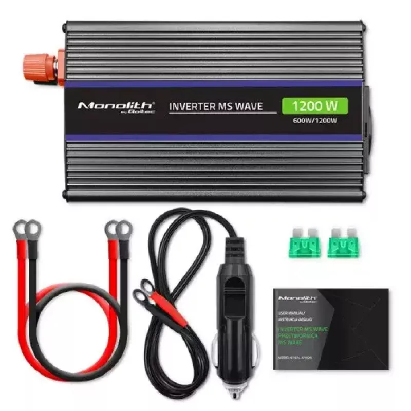 QOLTEC Monolith 600 W keitiklis – 12 V į 230 V, USB PD 18 W, automobiliui/namams, juodas