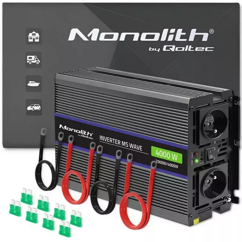 QOLTEC Monolith 4000 MS Wave keitiklis 12V į 230V 2000/4000W su USB