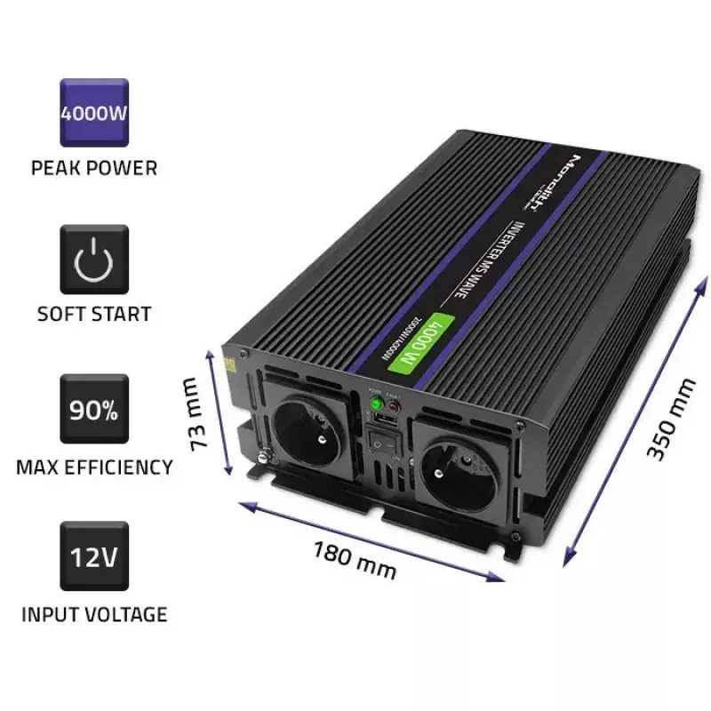 QOLTEC Monolith 4000 MS Wave keitiklis 12V į 230V 2000/4000W su USB
