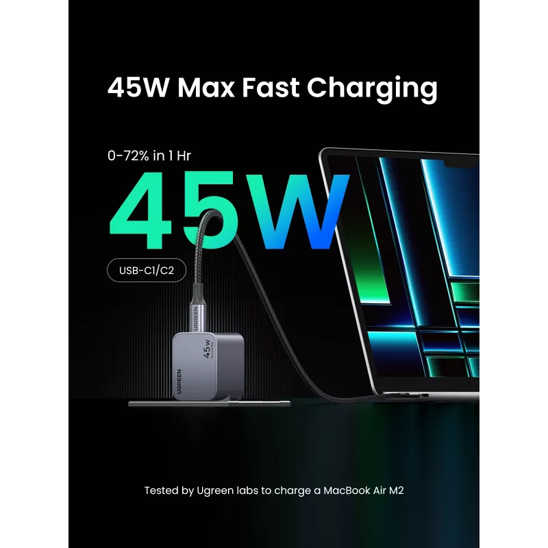 Ugreen 35008 universalus mobiliojo įrenginio kroviklis pilka spalva, greitas įkrovimas, 45 W, 2× USB-C