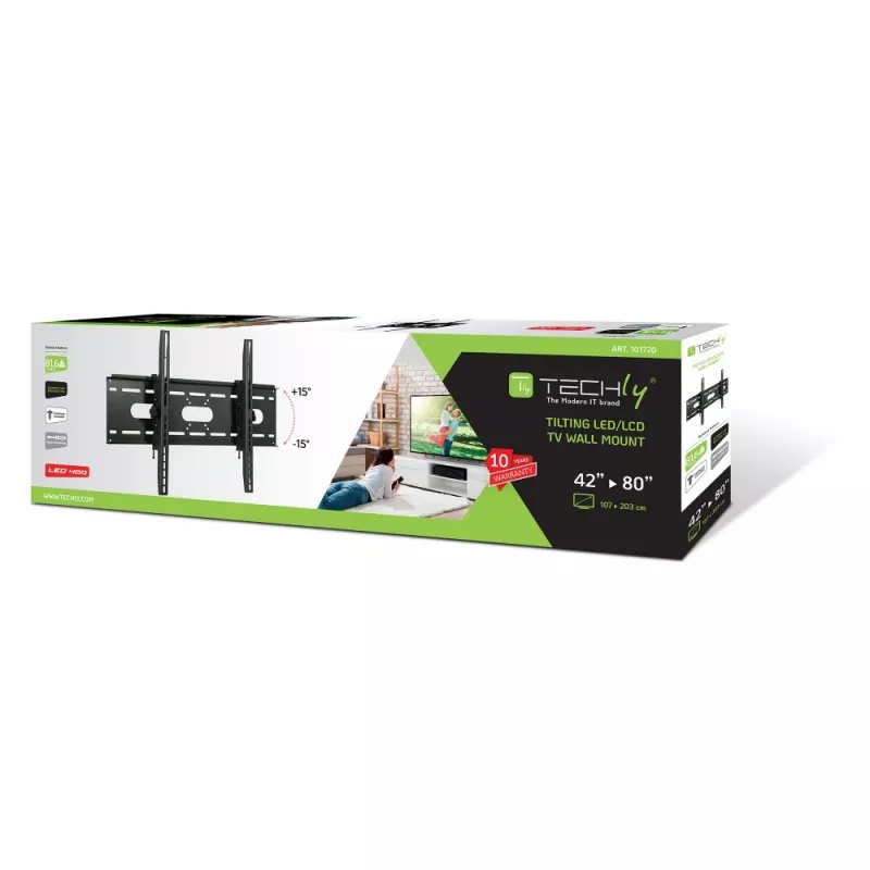 Techly ICA-PLB-890 sieninis laikiklis TV LED LCD 42-80 colių, juodas, pasukamas