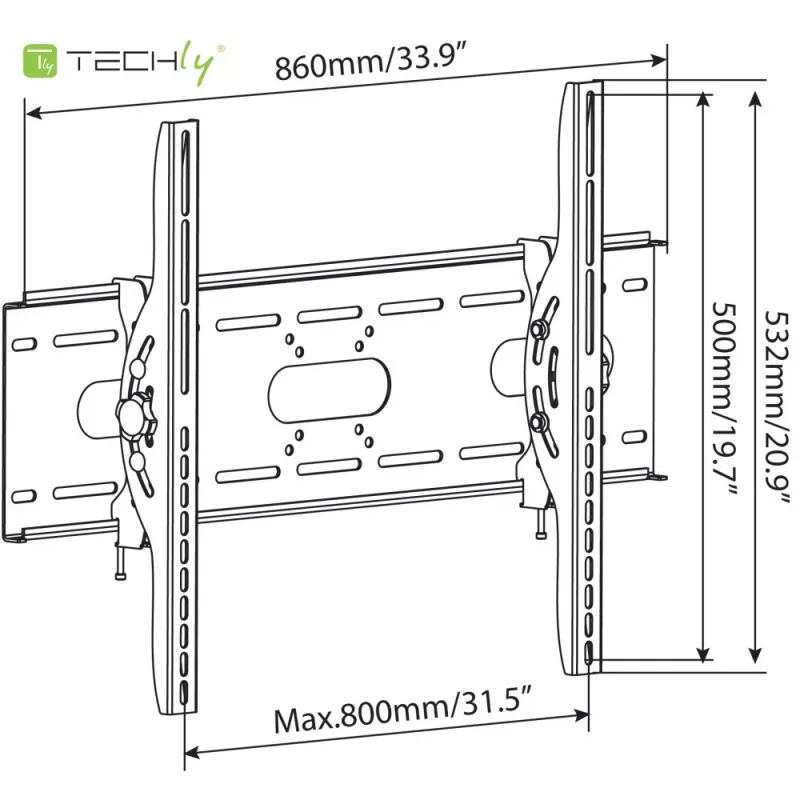 Techly ICA-PLB-890 sieninis laikiklis TV LED LCD 42-80 colių, juodas, pasukamas