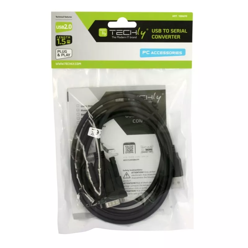 Serijinis kabelis Techly IDATA-USB2-SER-1 Juodas 1,5 m USB A tipo DB-9