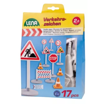 Lena 04440 žaidimų rinkinio aksesuarai – 17 vnt. kelio ženklų ir lipdukų
