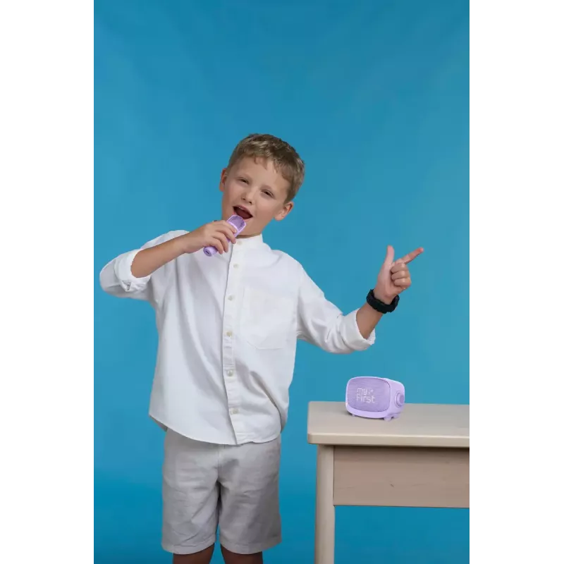 Nešiojamas vaikų garsiakalbis myFirst Voice 2 – violetinis, kompaktiškas įkraunamas garsiakalbis vaikams