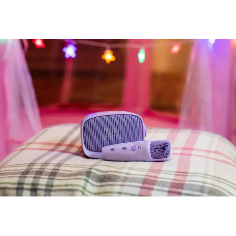 Nešiojamas vaikų garsiakalbis myFirst Voice 2 – violetinis, kompaktiškas įkraunamas garsiakalbis vaikams