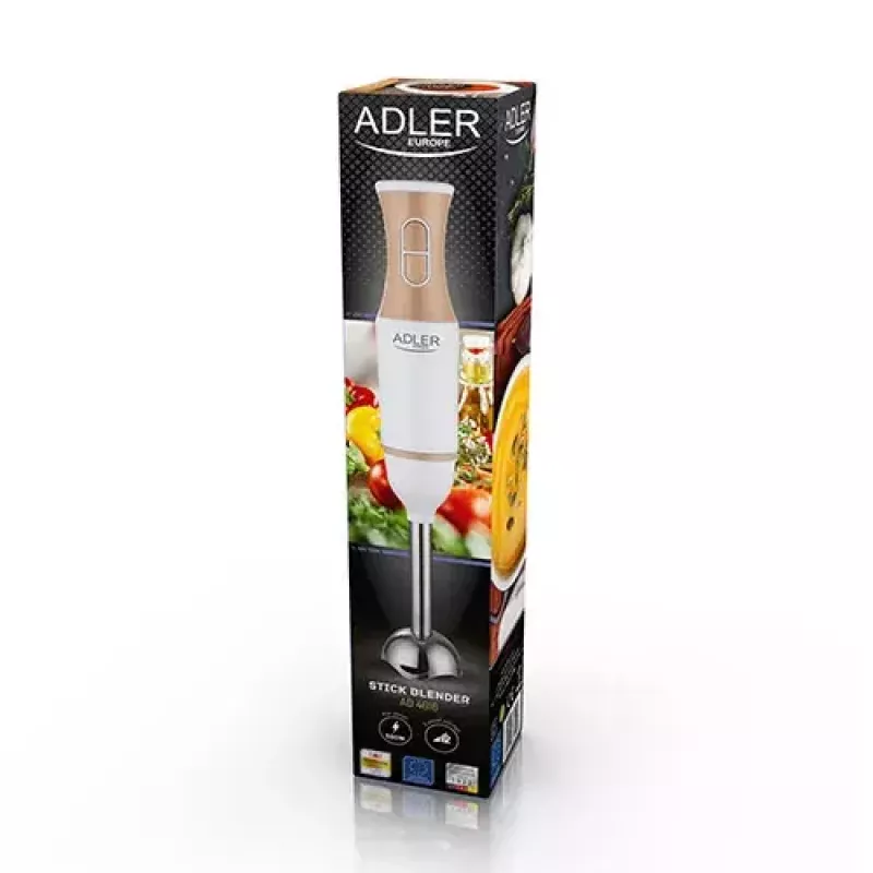 Panardintuvas Adler AD 4616 – rankinis blenderis, 500 W, 2 greičiai, nerūdijančio plieno peiliai, baltas