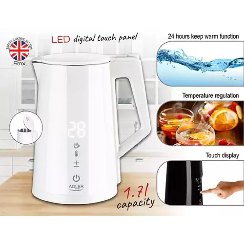 Elektrinis virdulys Adler 1.7 L 1850 W Baltas