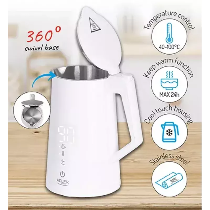 Elektrinis virdulys Adler 1.7 L 1850 W Baltas