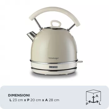 Ariete 2877 Virdulys Vintage, 1,7L, Belaidis, Smėlio spalvos, 1.7 L, 2000 W, Smėlio spalvos, Vandens lygio indikatorius, Belaidis, Filtras