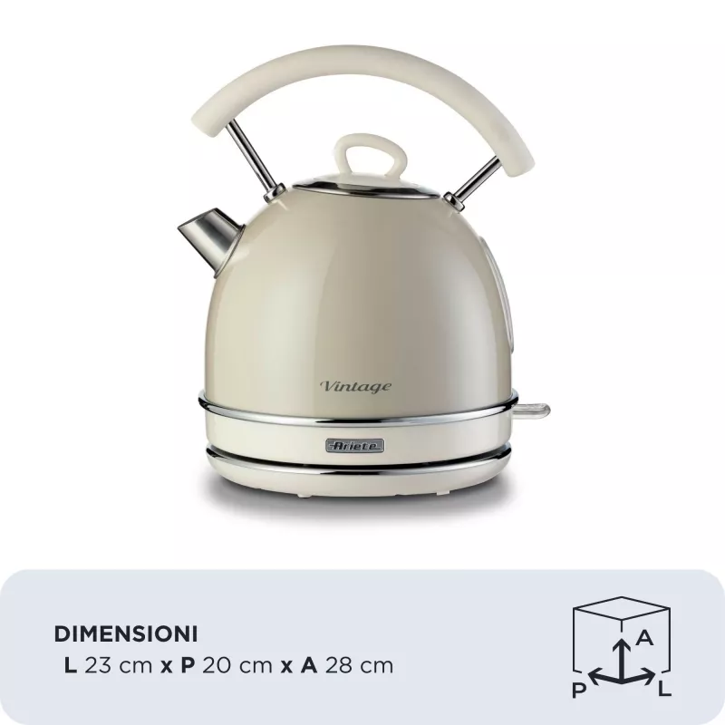 Ariete 2877 Virdulys Vintage, 1,7L, Belaidis, Smėlio spalvos, 1.7 L, 2000 W, Smėlio spalvos, Vandens lygio indikatorius, Belaidis, Filtras