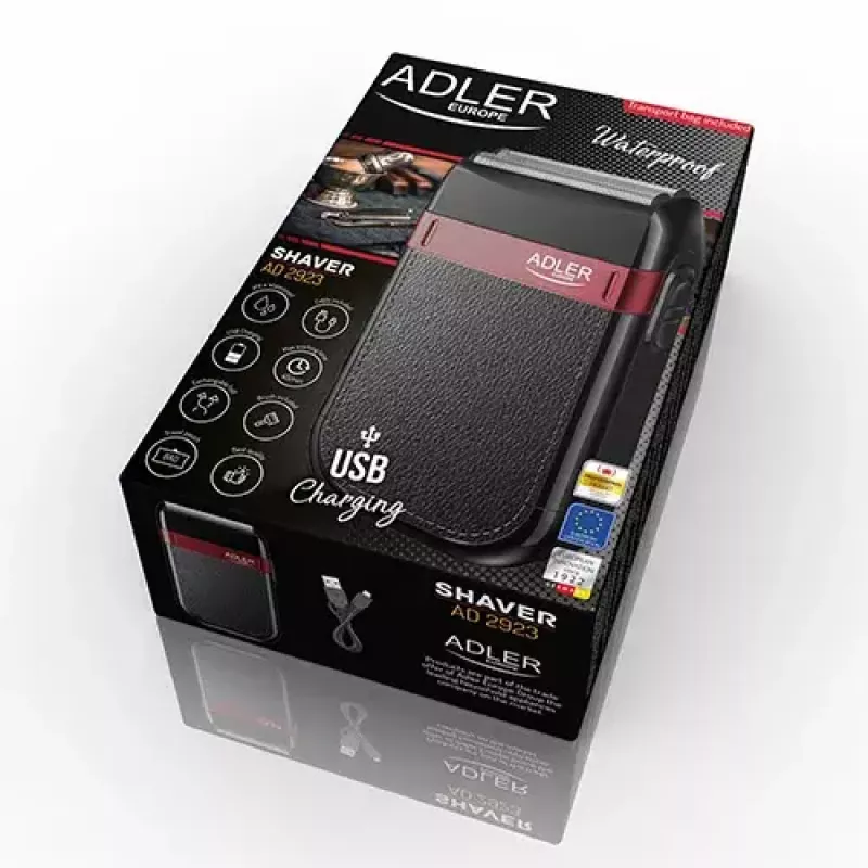 Foil skustuvas Adler AD 2923 – vyriškas skustuvas su 2 folijomis, šlapiam ir sausam skutimuisi, 45 min baterija, slankiklio valdymas, juodas