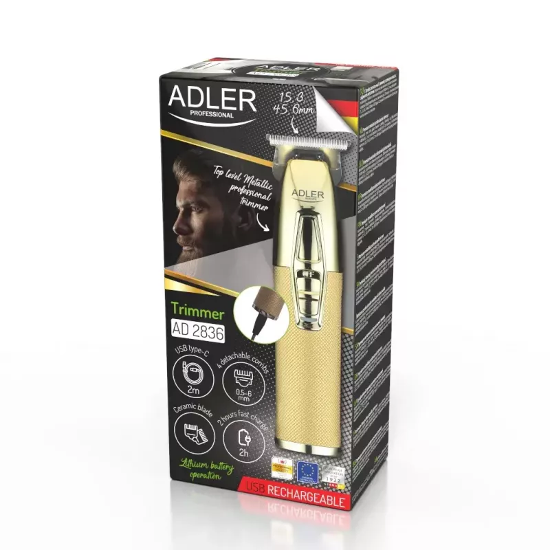 Barzdaskutė Adler AD 2836G belaidė, 0,9–6 mm, auksinė