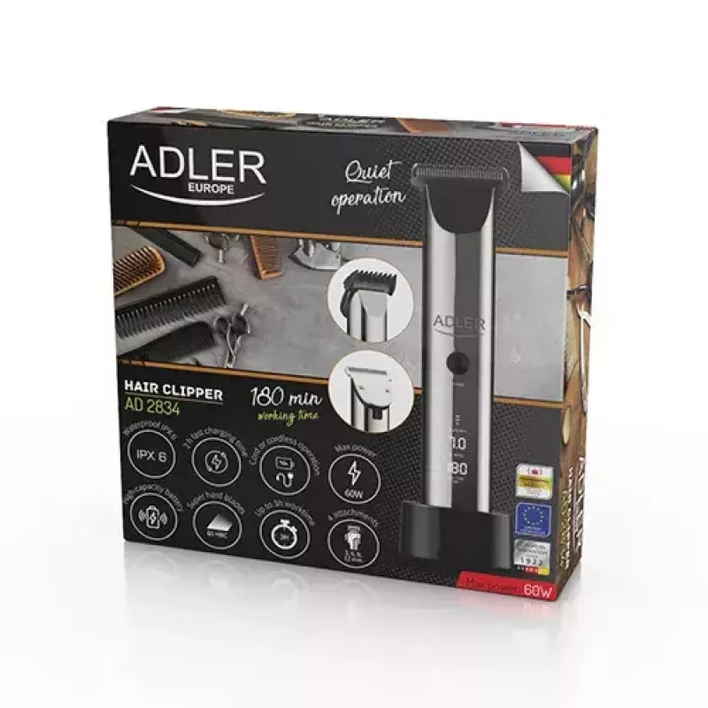 Plaukų kirpimo mašinėlė Adler AD 2834 sidabrinė 3 mm – 1,2 cm LCD