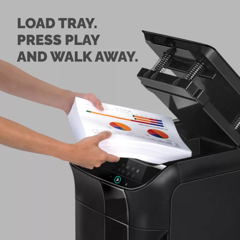 Popieriaus smulkintuvas Fellowes AutoMax 600M, mikro pjūvis, 60 dB, 23 cm, juodas