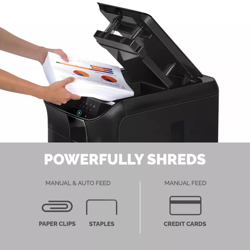 Popieriaus smulkintuvas Fellowes AutoMax 600M, mikro pjūvis, 60 dB, 23 cm, juodas