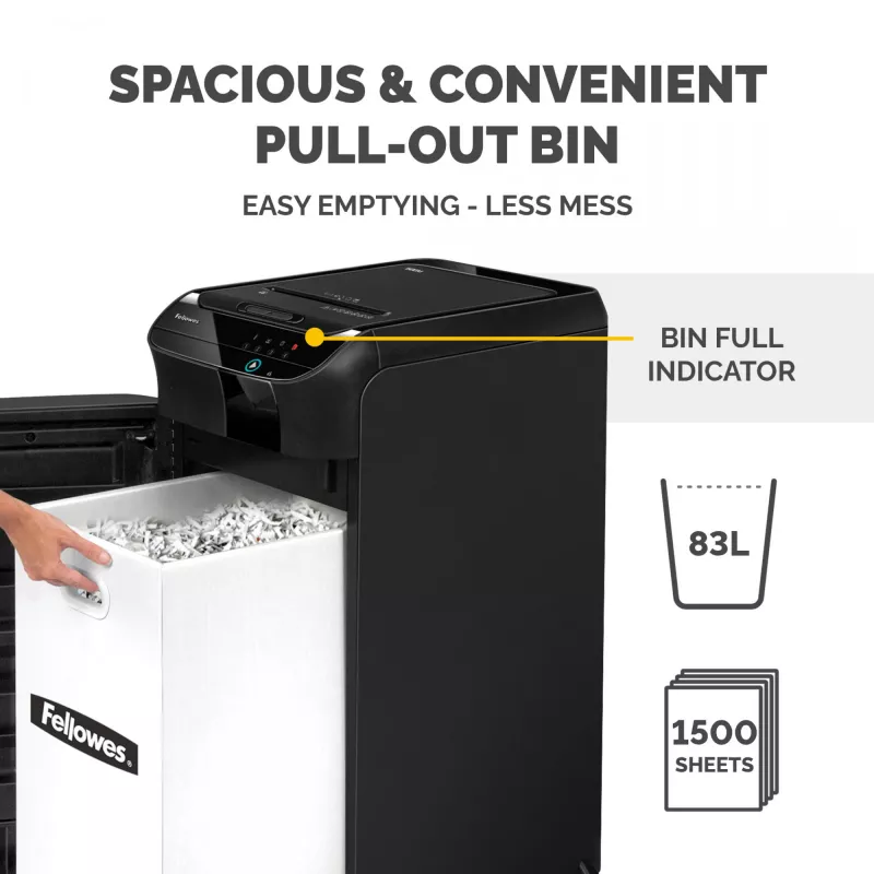 Popieriaus smulkintuvas Fellowes AutoMax 600M, mikro pjūvis, 60 dB, 23 cm, juodas