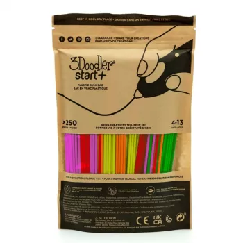 3Doodler Start+ 3D spausdinimo siūlų rinkinys 250 vnt., 2,5 mm skersmens, kompostuojamos fluorescencinės spalvos (neon raudona, oranžinė, žalia, geltona, rožinė)