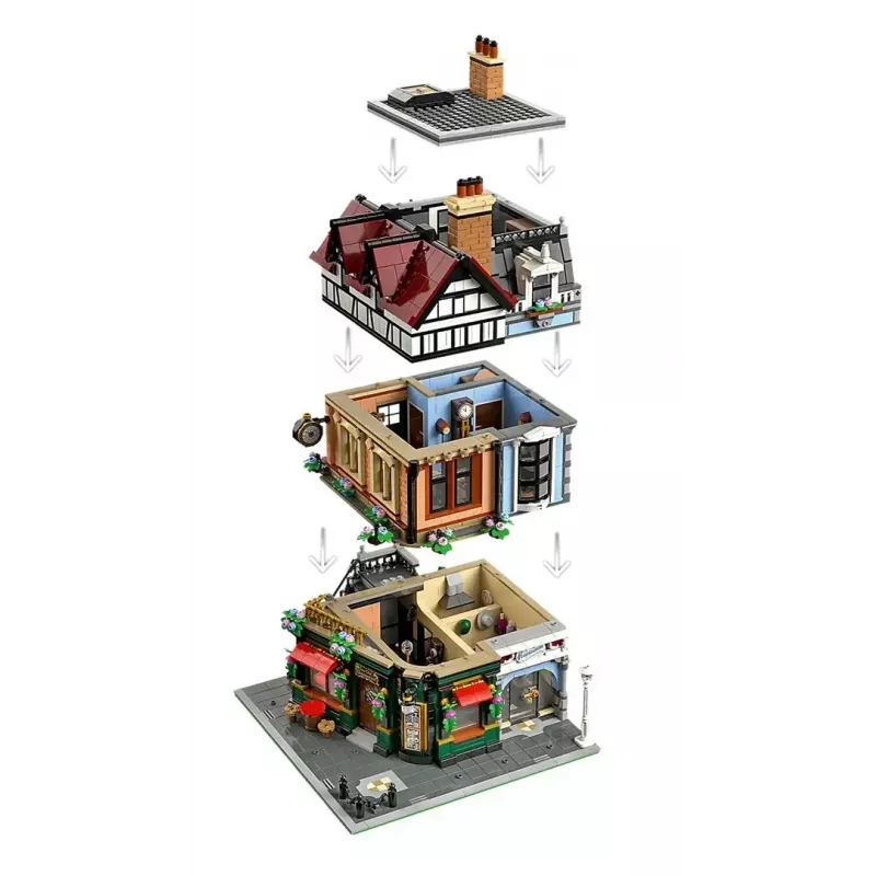 LEGO Icons statybinis rinkinys 10350 Tudor kampinis namas – 3 266 detalės, 8 minifigūrėlės, amžius 18+, 260×250×310 mm