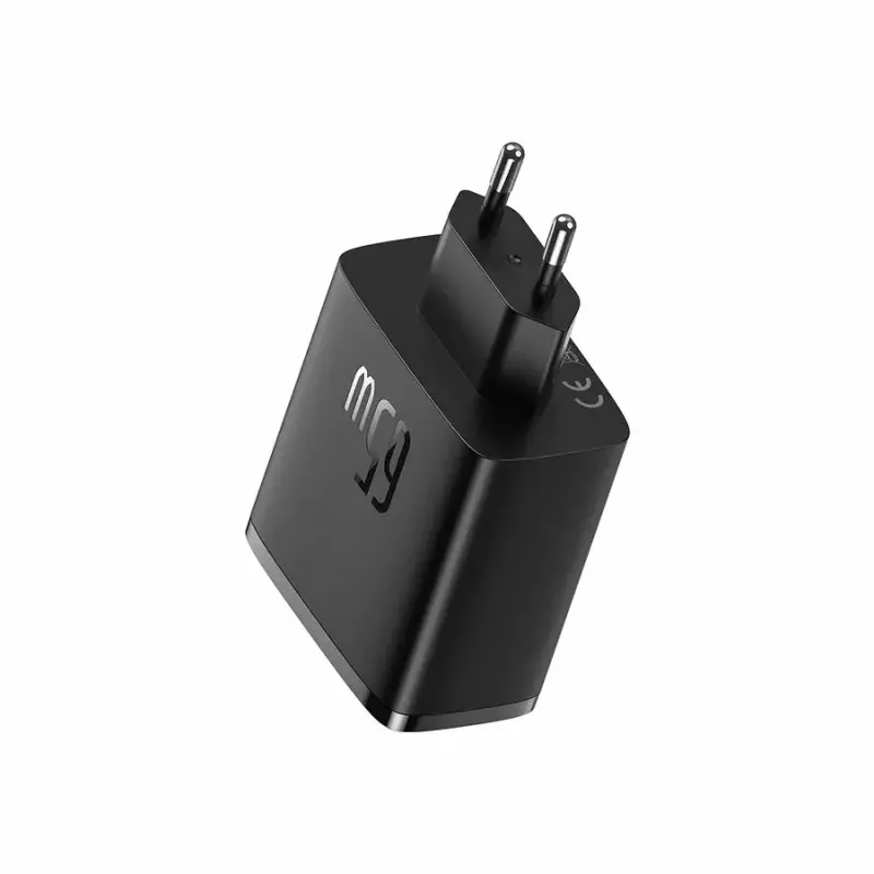 Greitasis įkroviklis Baseus Cube Pro 65W — 3 prievadai (2×USB-C, 1×USB-A), 110–240V, AC, universalus, juodas, 0,154 kg