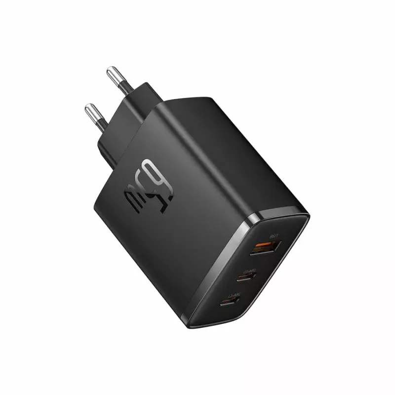 Greitasis įkroviklis Baseus Cube Pro 65W — 3 prievadai (2×USB-C, 1×USB-A), 110–240V, AC, universalus, juodas, 0,154 kg