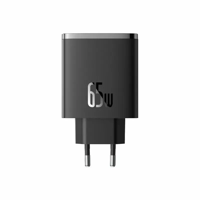 Greitasis įkroviklis Baseus Cube Pro 65W — 3 prievadai (2×USB-C, 1×USB-A), 110–240V, AC, universalus, juodas, 0,154 kg