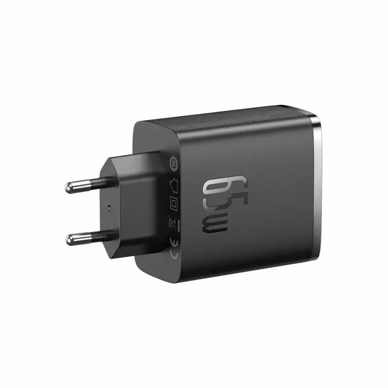Greitasis įkroviklis Baseus Cube Pro 65W — 3 prievadai (2×USB-C, 1×USB-A), 110–240V, AC, universalus, juodas, 0,154 kg