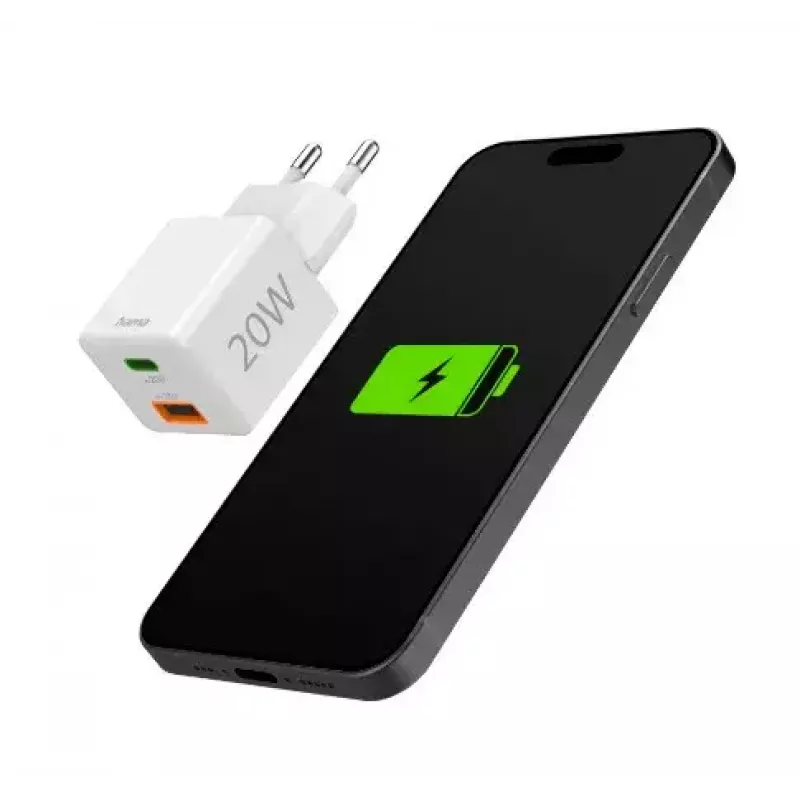 Hama 00201991 greitasis sieninis USB-C ir USB-A įkroviklis 20 W baltas