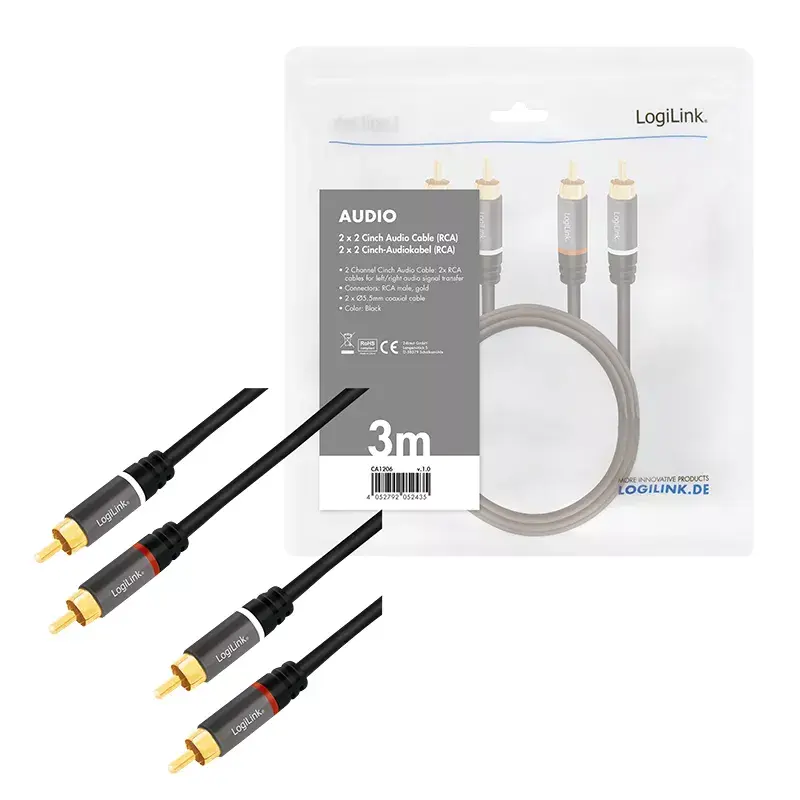 Audio kabelis LogiLink CA1206 3 m 2xRCA juodas