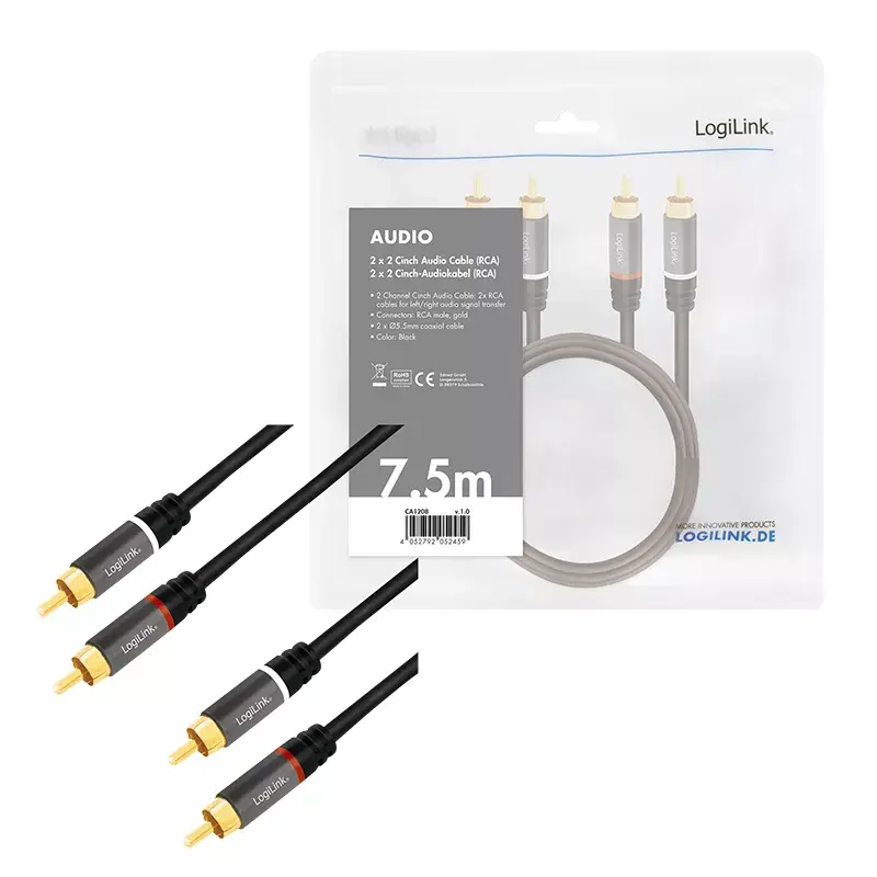 Garso laidas LogiLink CA1208 7,5 m 2 x RCA juodas