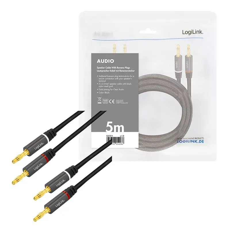Audio kabelis LogiLink CA1211 5m 2x Banana juodas