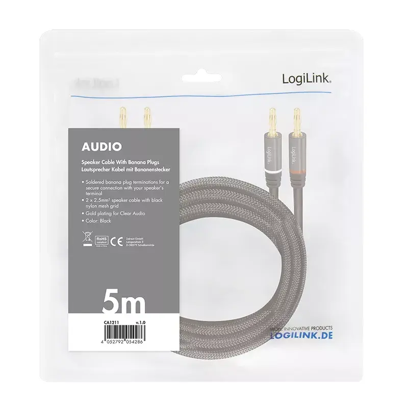 Audio kabelis LogiLink CA1211 5m 2x Banana juodas