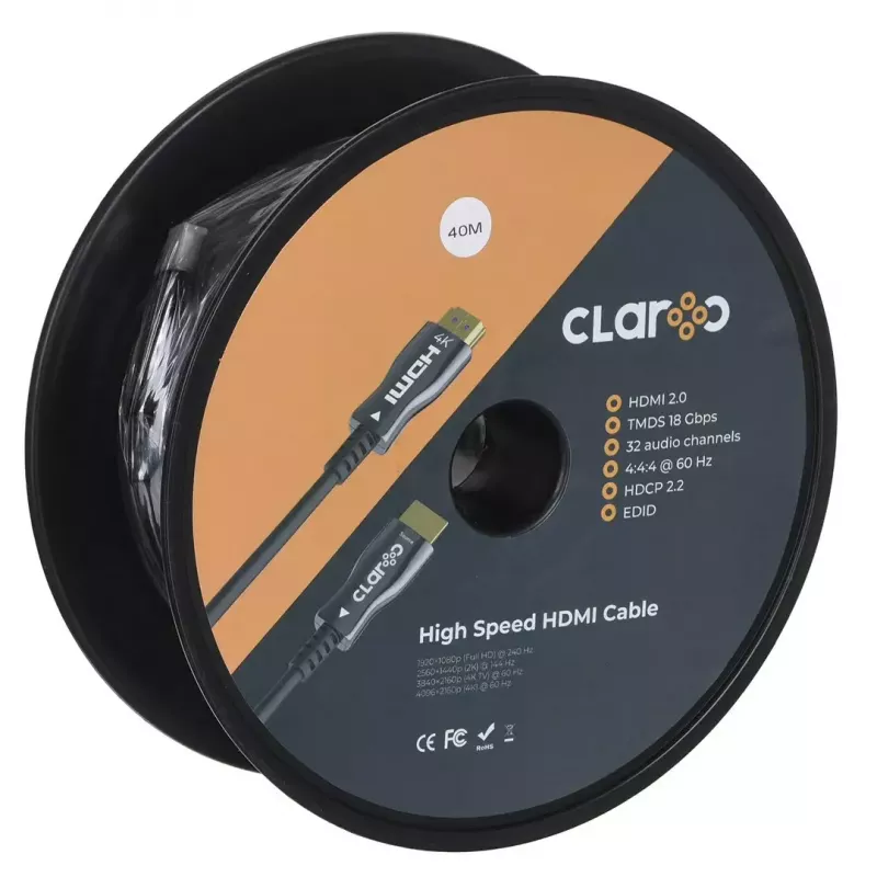 HDMI šviesolaidinis kabelis claroc FEN-HDMI-20-40M, aktyvus optinis kabelis (AOC) HDMI 2.0, 4K, 40 m